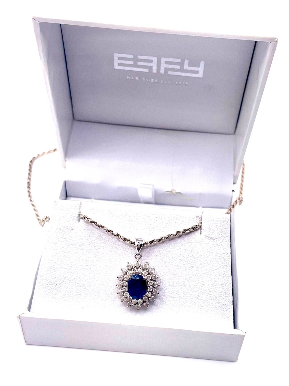 Effy Sapphire Halo Pendant Necklace White Gold